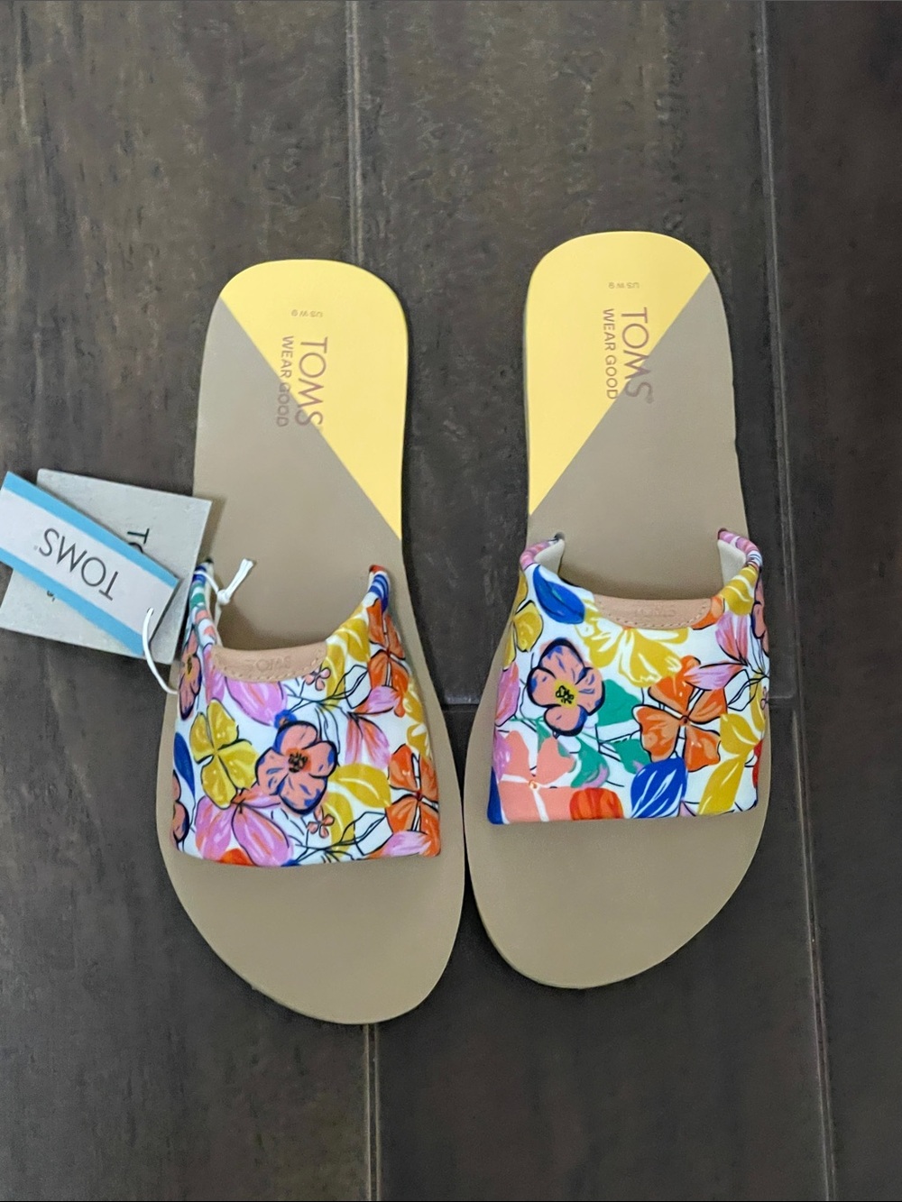 Toms Floral Slide Sandals in Yellow, Pink, Blue, Orange